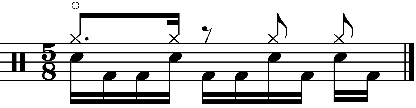 A 5/8 groove using a 3 3 2 2 rhythm
