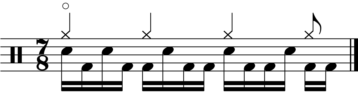 A 7/8 groove using a 3 3 2 2 rhythm