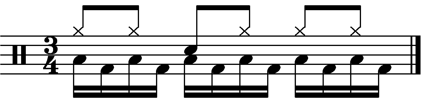 Eighth note hi hats, snare with the left.