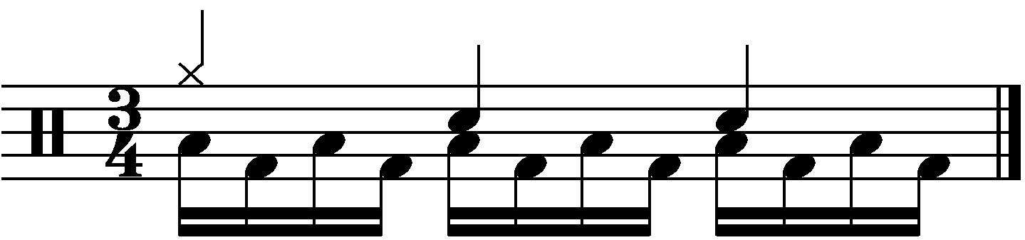 Quarter note hi hats, snare with the left.
