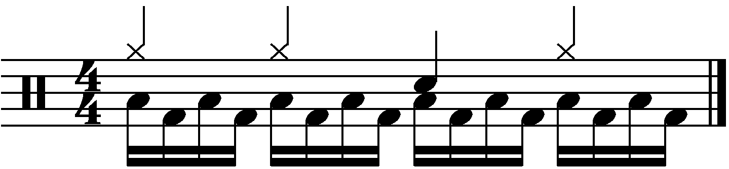 Quarter note hi hats, snare with the left.