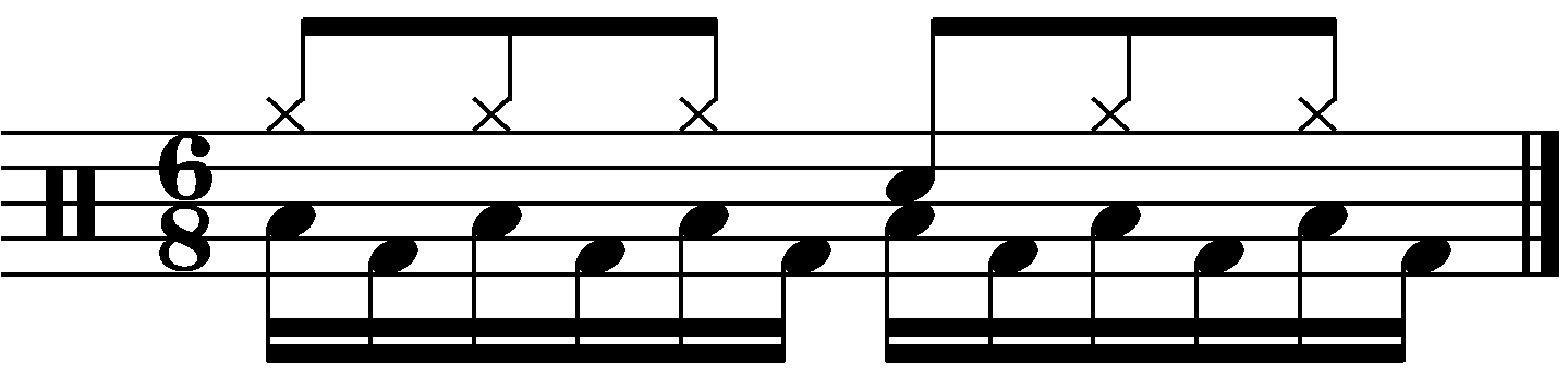 Eighth note hi hats, snare with the left.