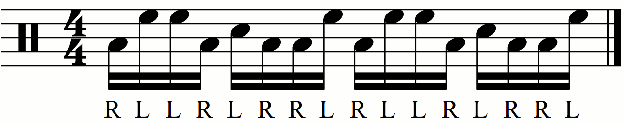 The hand part for a inverted paradiddle tom groove