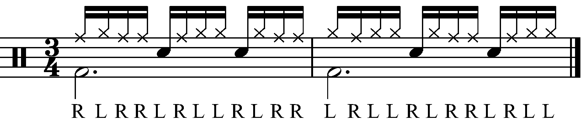 A 3/4 waltz paradiddle groove