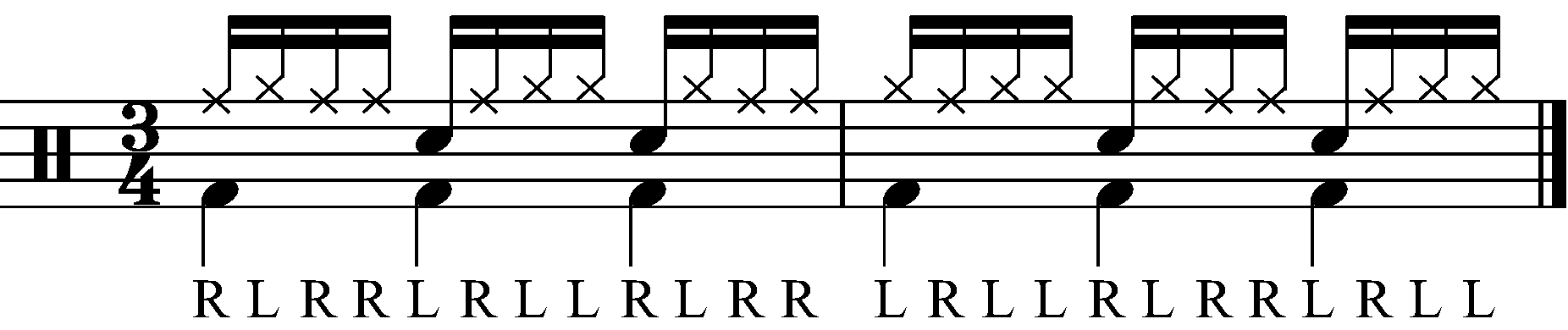 A 3/4 waltz paradiddle groove