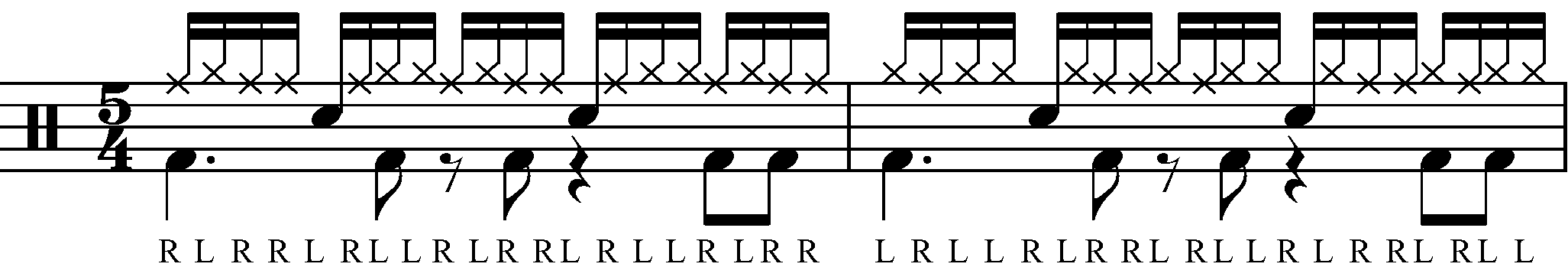A 5/4 common time paradiddle groove