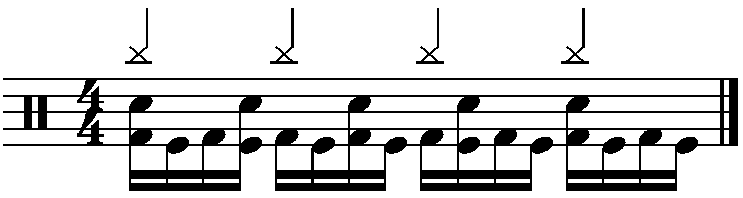 The full groove with right hand quarter notes.