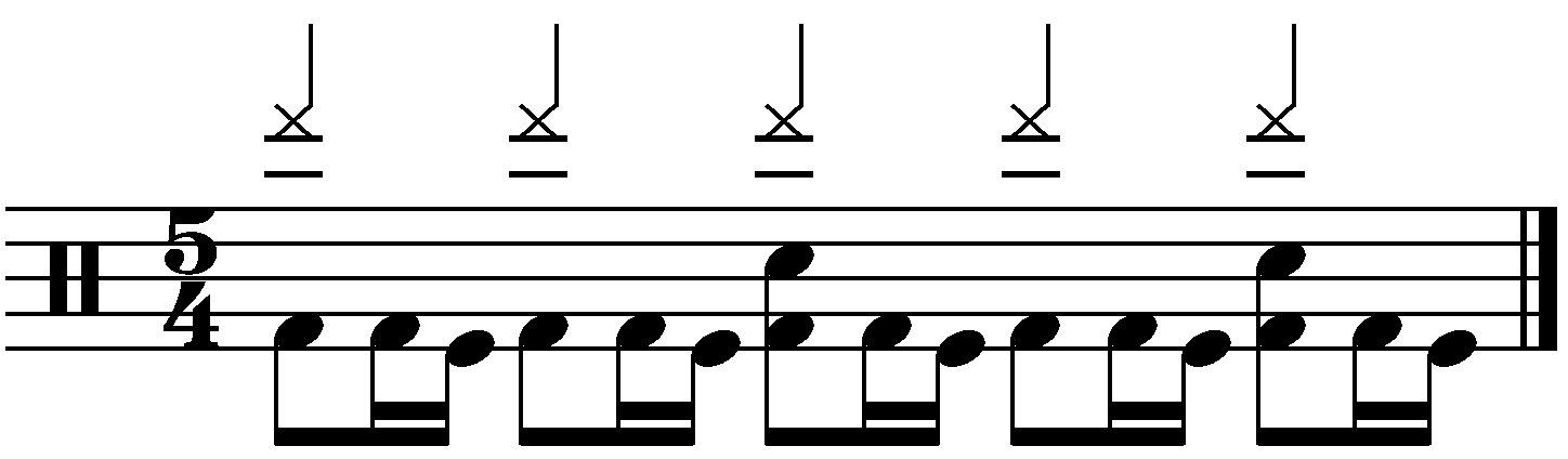 A groove with a galloping 1 + a double kick rhythm