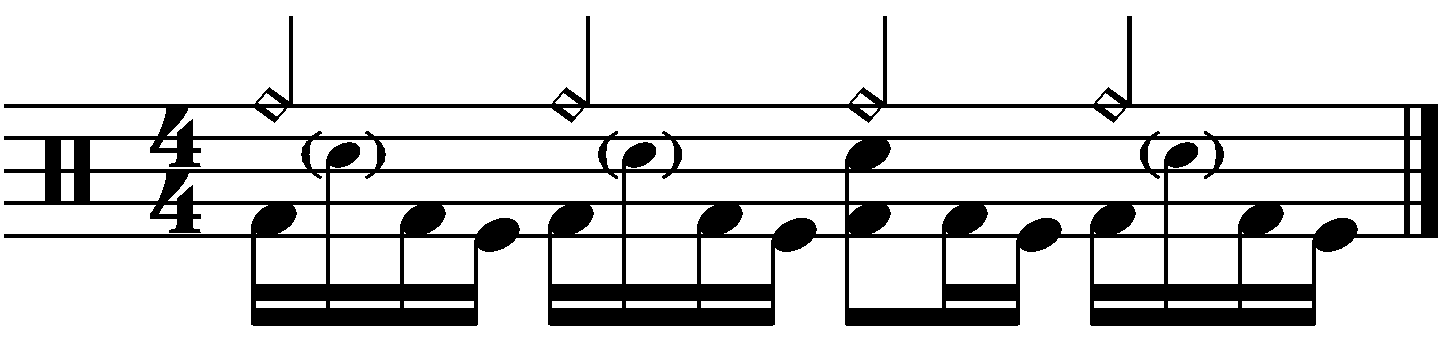 A groove with a galloping 1 + a double kick rhythm