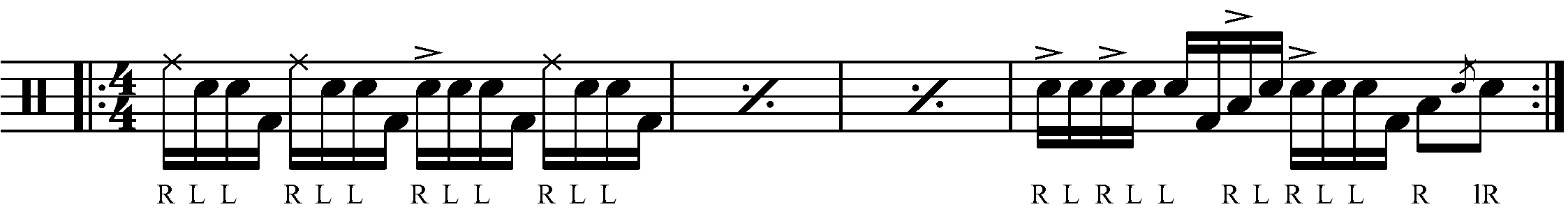 A four bar phrase built around a lienar RLLF pattern