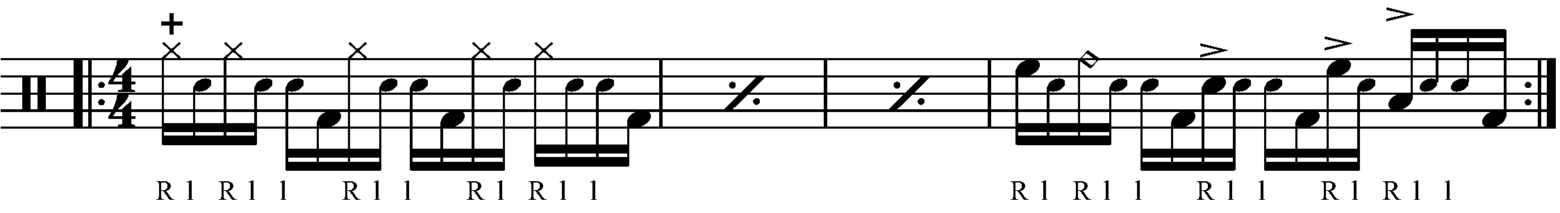 A four bar phrase built around a lienar RLLF pattern