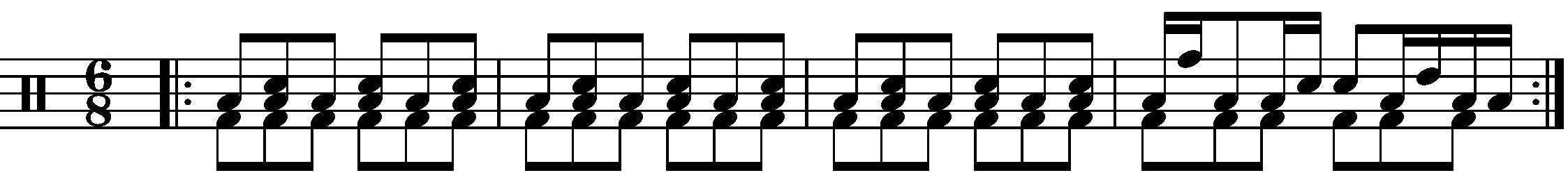 A four bar phrase in 6/8 based on patterns in double time
