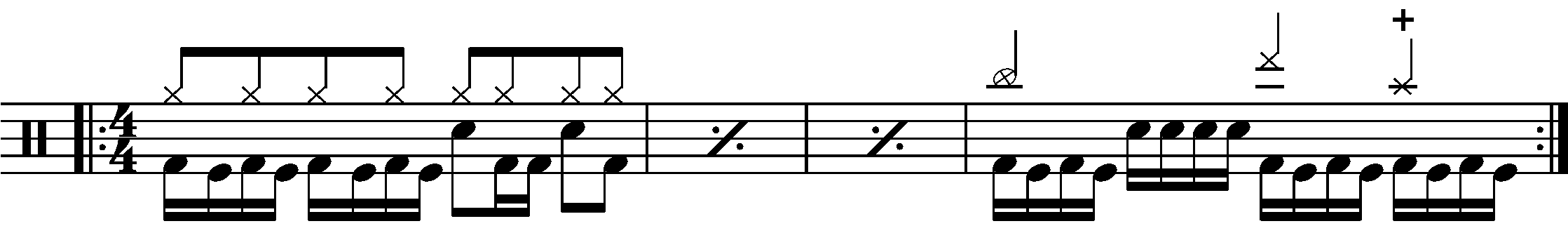 A four bar phrase with sixteenth double kick