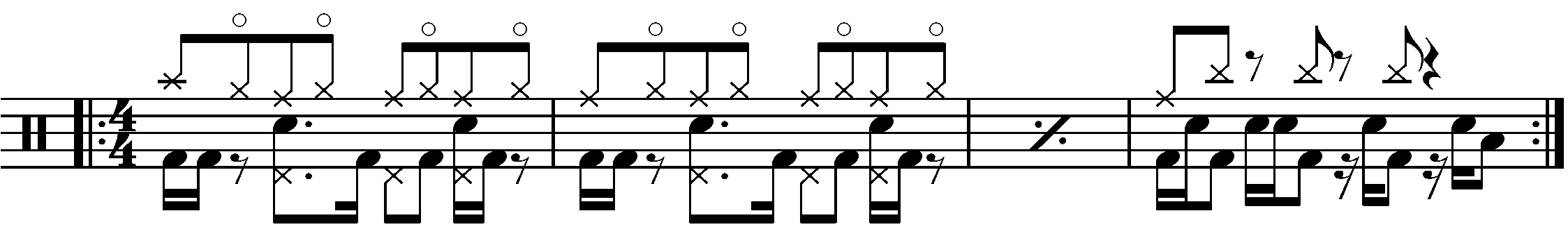 A four bar phrase built around a multi layered groove