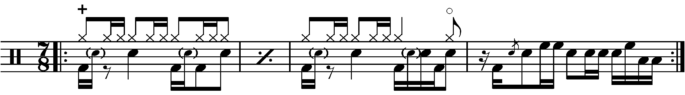 A four bar phrase with right hand rhythmic interest