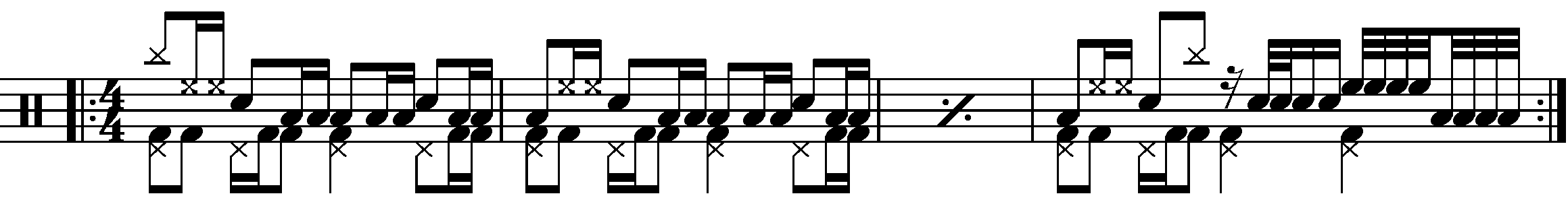 A four bar phrase based on the galloping floor tom groove concept