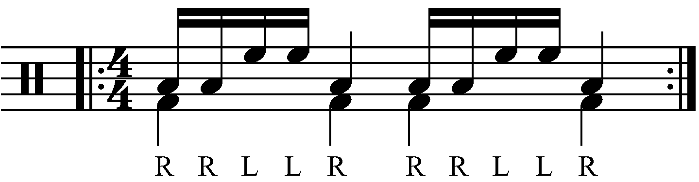 5 stroke roll with each hand playing a different drum