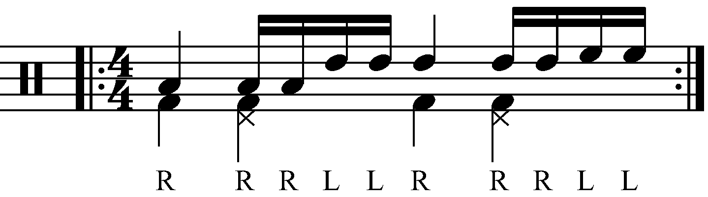 5 stroke roll with each hand playing a different drum