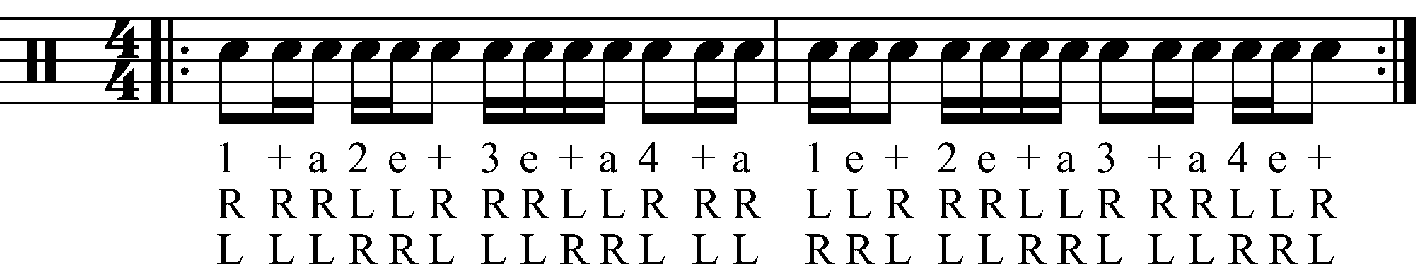 An abbreviated 5 stroke roll in reverse sticking.