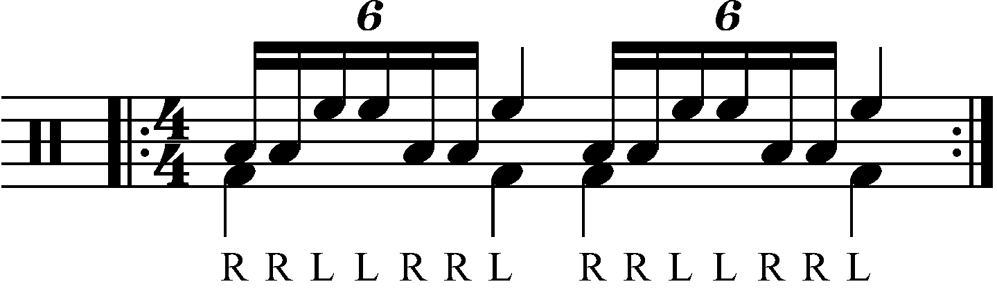 7 stroke roll with each hand playing a different drum