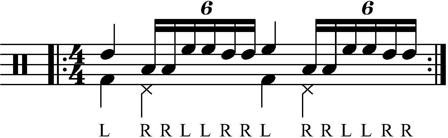 7 stroke roll with each hand playing a different drum