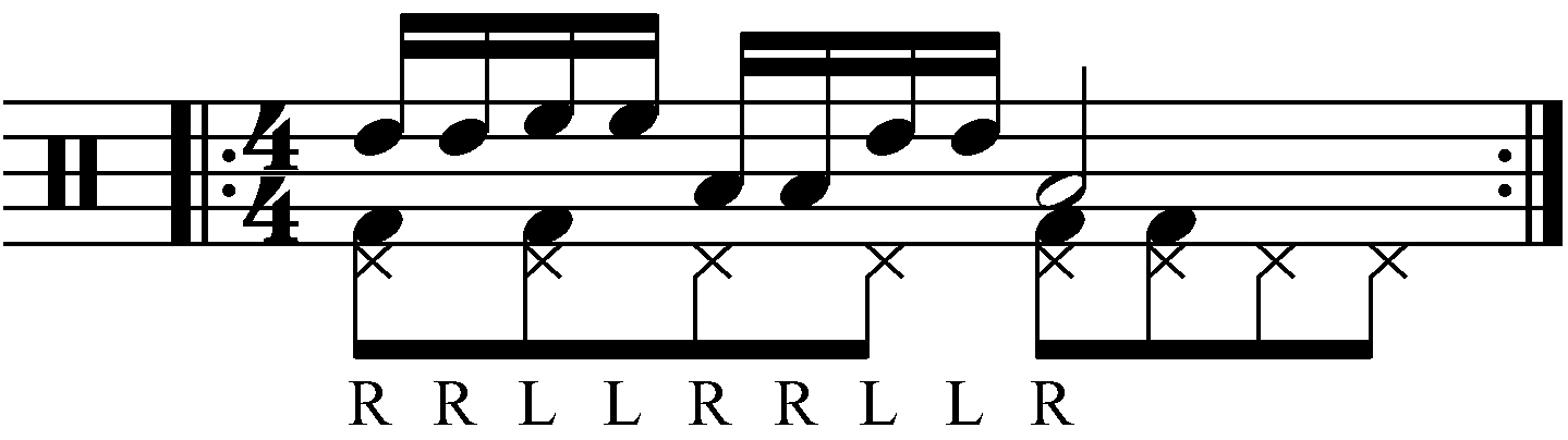9 stroke roll with each hand playing a different drum