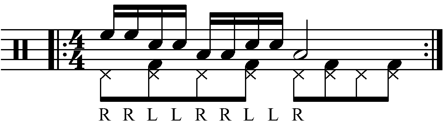 9 stroke roll with each hand playing a different drum