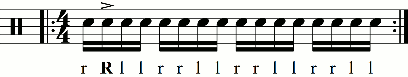 Accenting e counts in a double stroke roll.