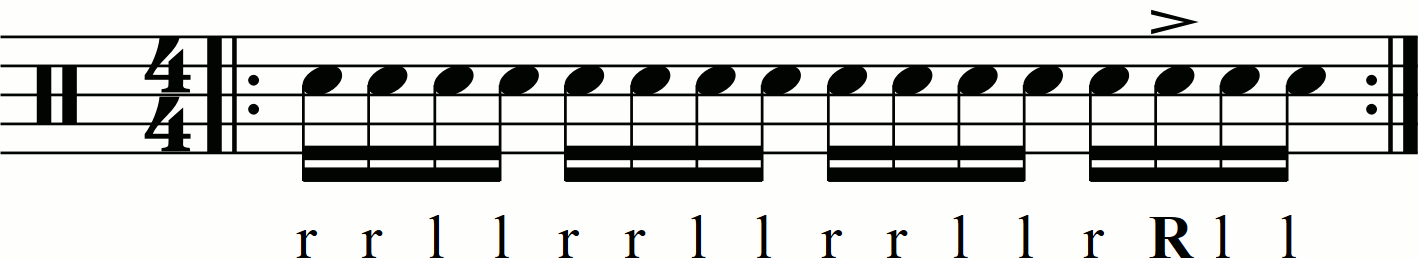Accenting e counts in a double stroke roll.