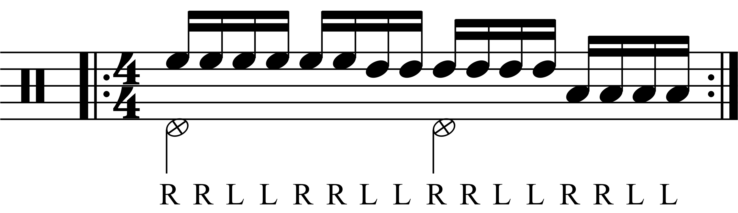 An orchestrated double stroke roll