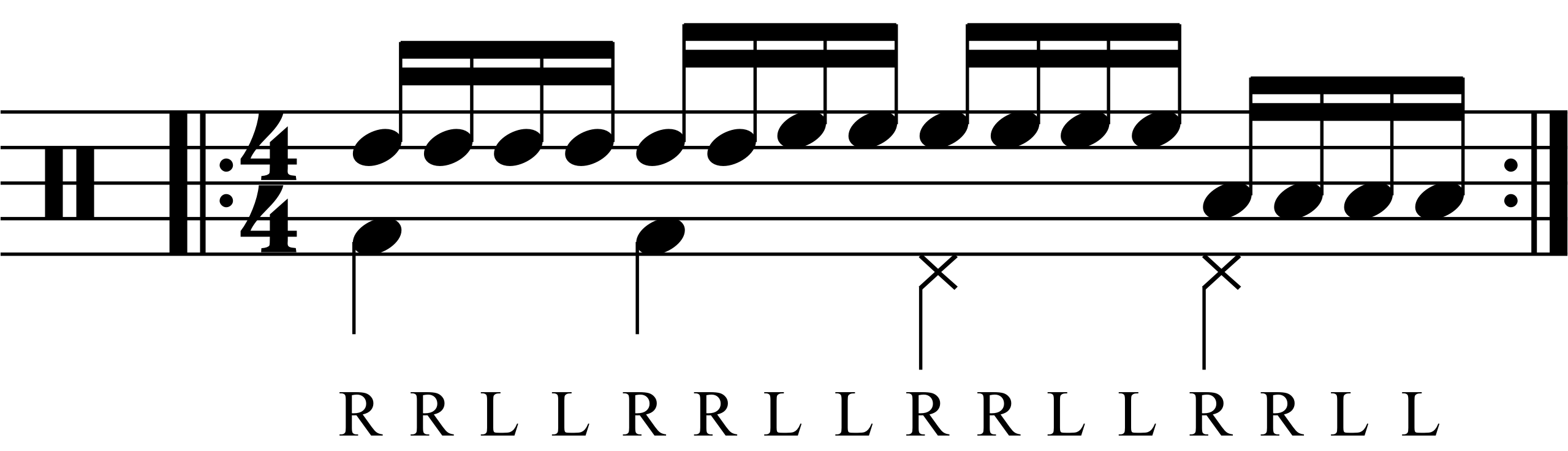 Double stroke roll played as groups of six