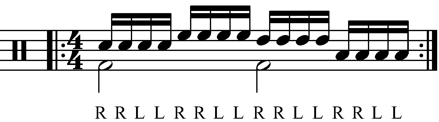 Single stroke roll played as groups of four