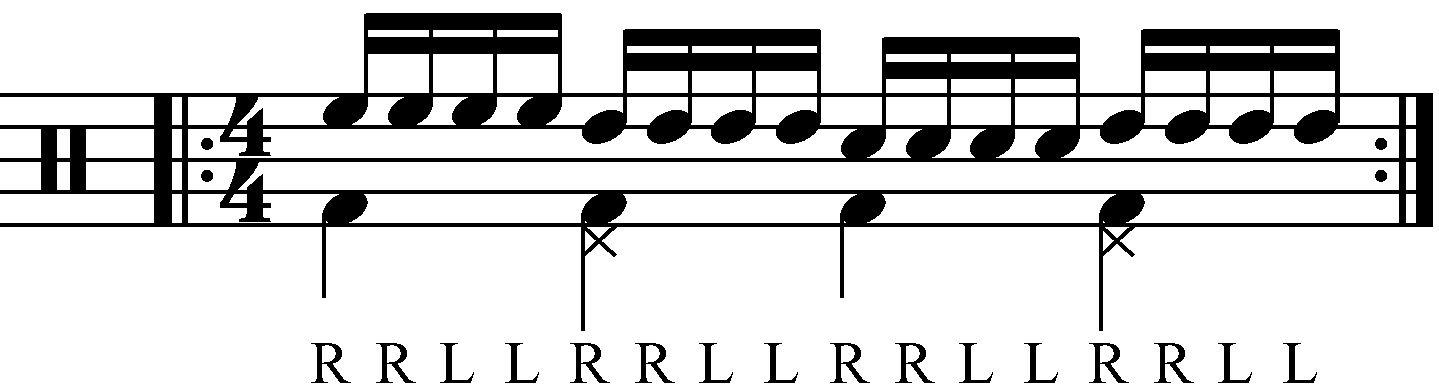 Single stroke roll played as groups of four