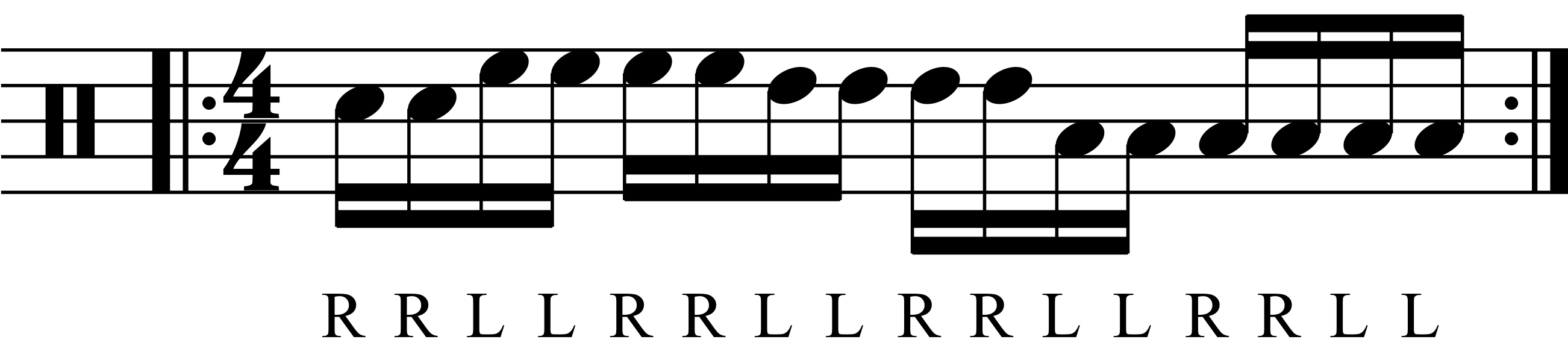 Free rudiment lesson using staggered groups of four.