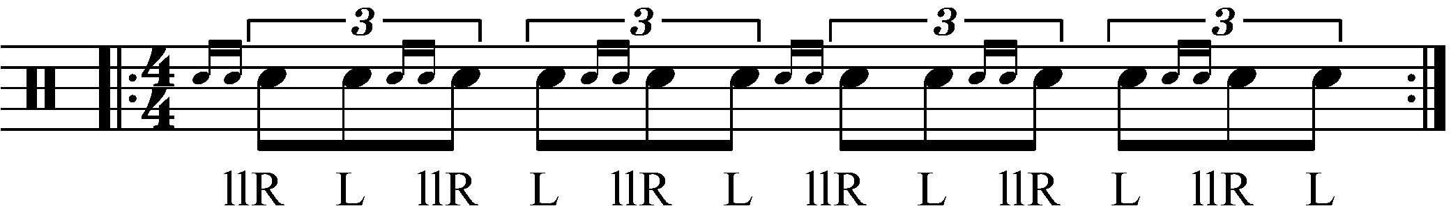 A Drag Tap as eighth note triplets in standard sticking.