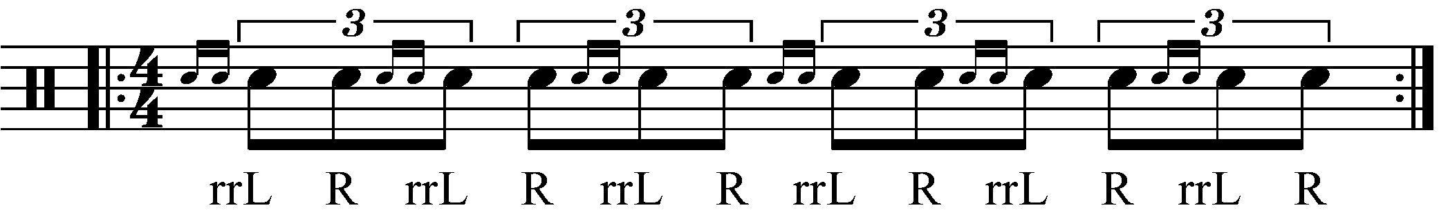 A Drag Tap as eighth note triplets in reversed sticking.
