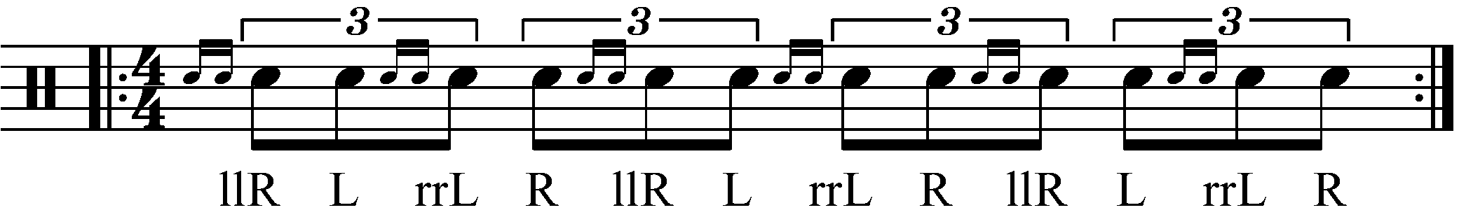 A Drag Tap as eighth note triplets in alternate sticking.