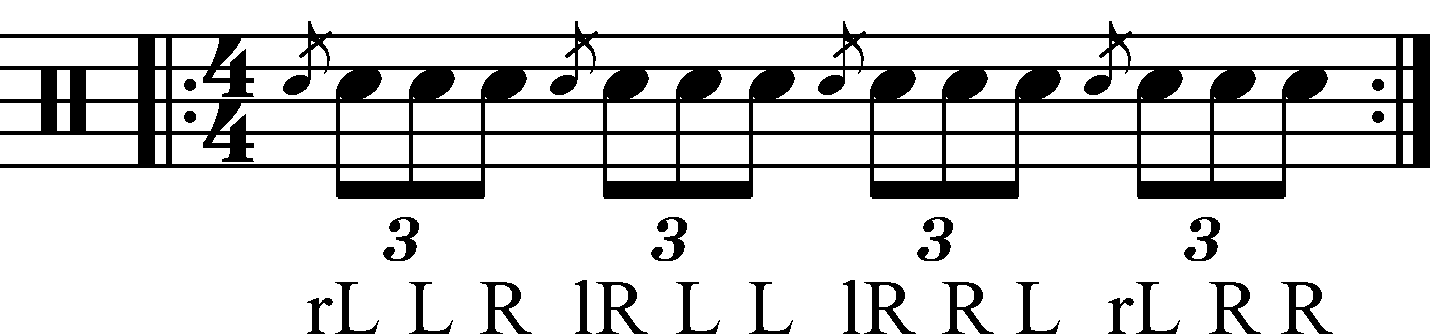 A Flam Accent using a double stroke triplet sticking.