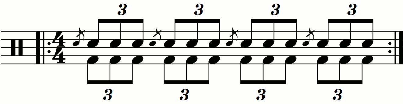 Eighth note triplets on the feet under a flam accent