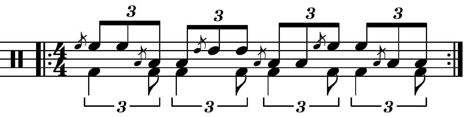 A triplet flam tap moving in two note blocks