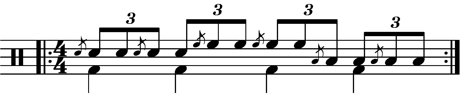 A triplet flam tap moving in four note blocks