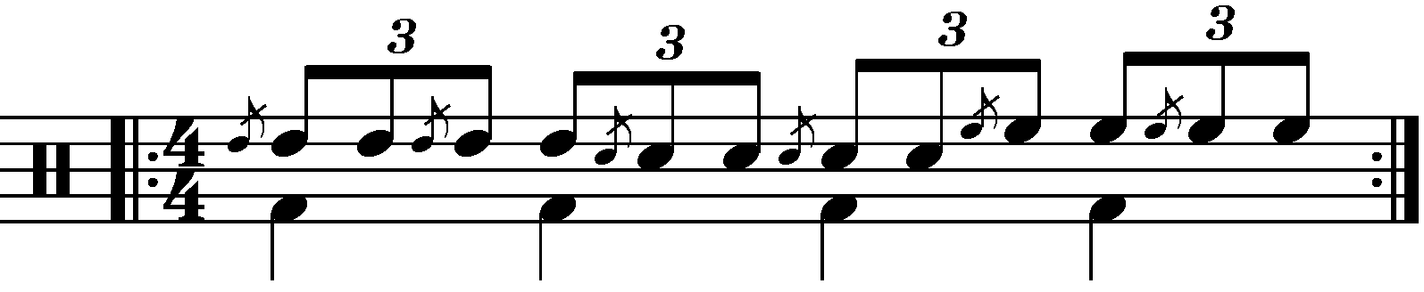 A triplet flam tap moving in four note blocks