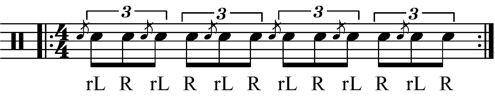 A Flam Tap eighth note triplets in reversed sticking.