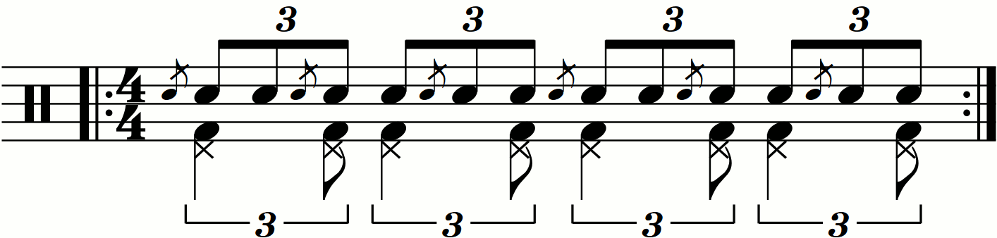A triplet flam tap with swung eighth feet