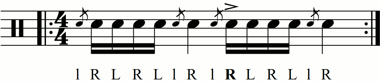 Accenting quarter notes in a Flamacue
