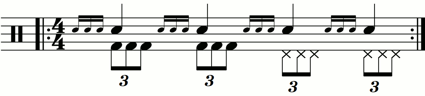 Eighth note triplets on the feet under a 4 Stroke Ruff