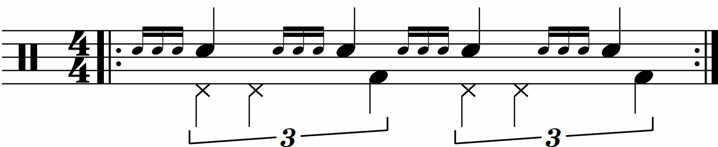Quarter note triplets on the feet under a 4 Stroke Ruff