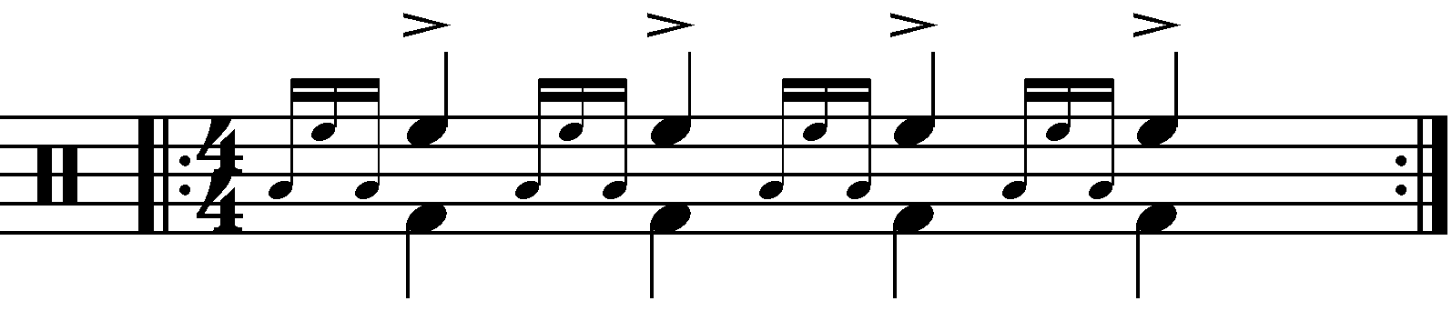 A Four Stroke Ruff with each hand on a different drum