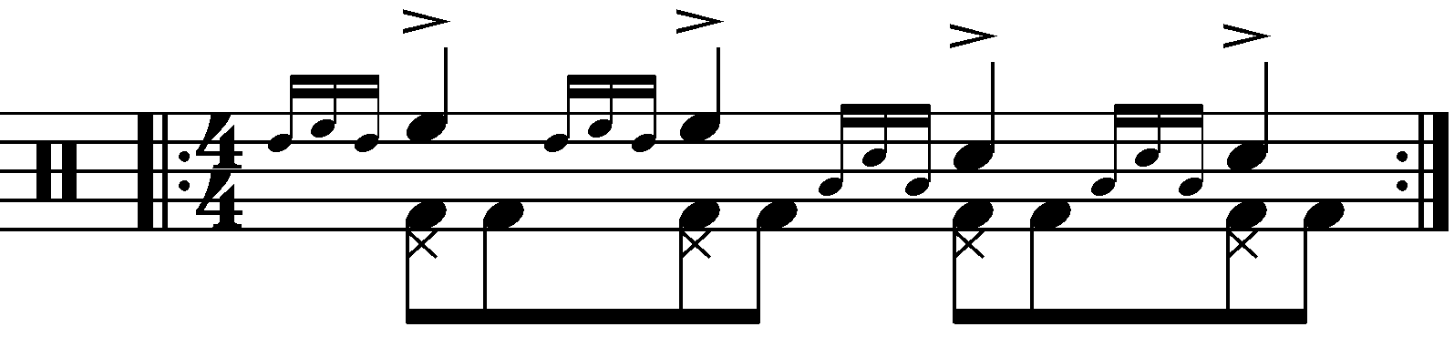 A Four Stroke Ruff with each hand on a different drum