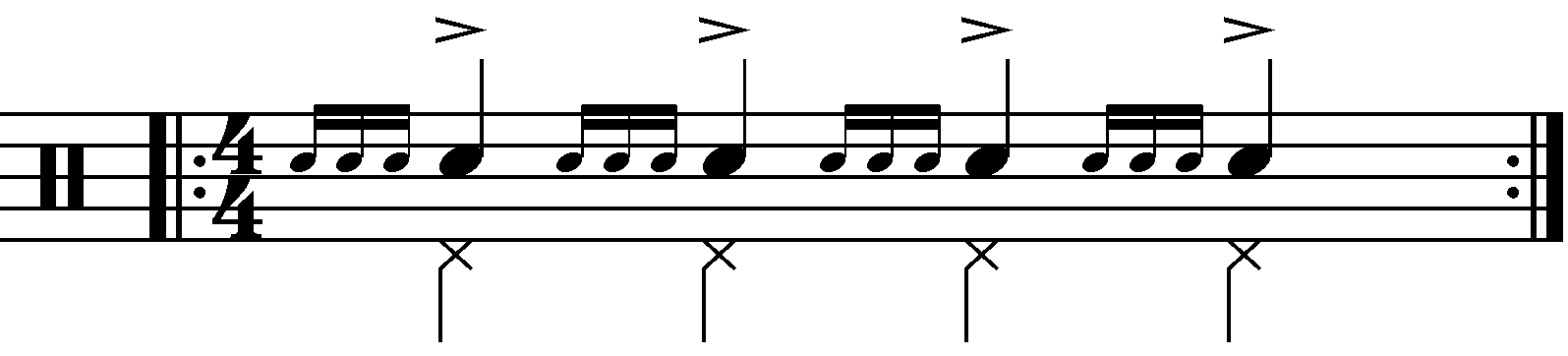 A Four Stroke Ruff with quarter note feet